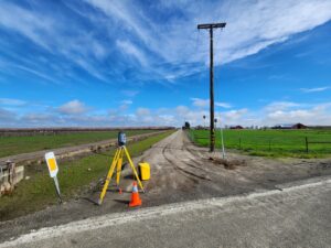 Surveying equipment on a country road